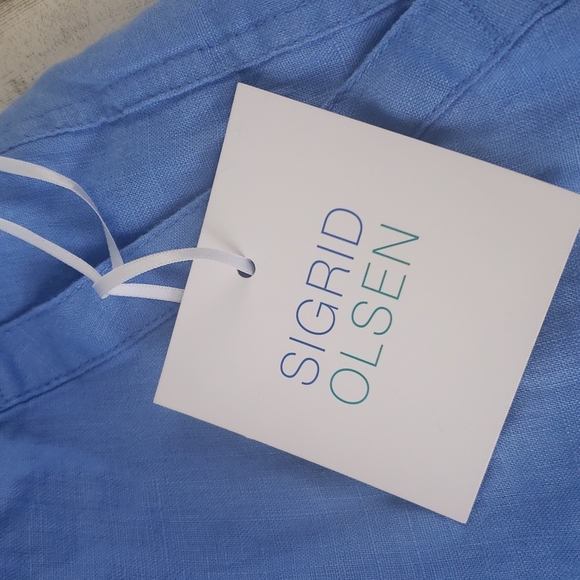 Sigrid Olsen 100% linen cornflower blue shorts pockets drawstring Size 14 - Picture 5 of 6